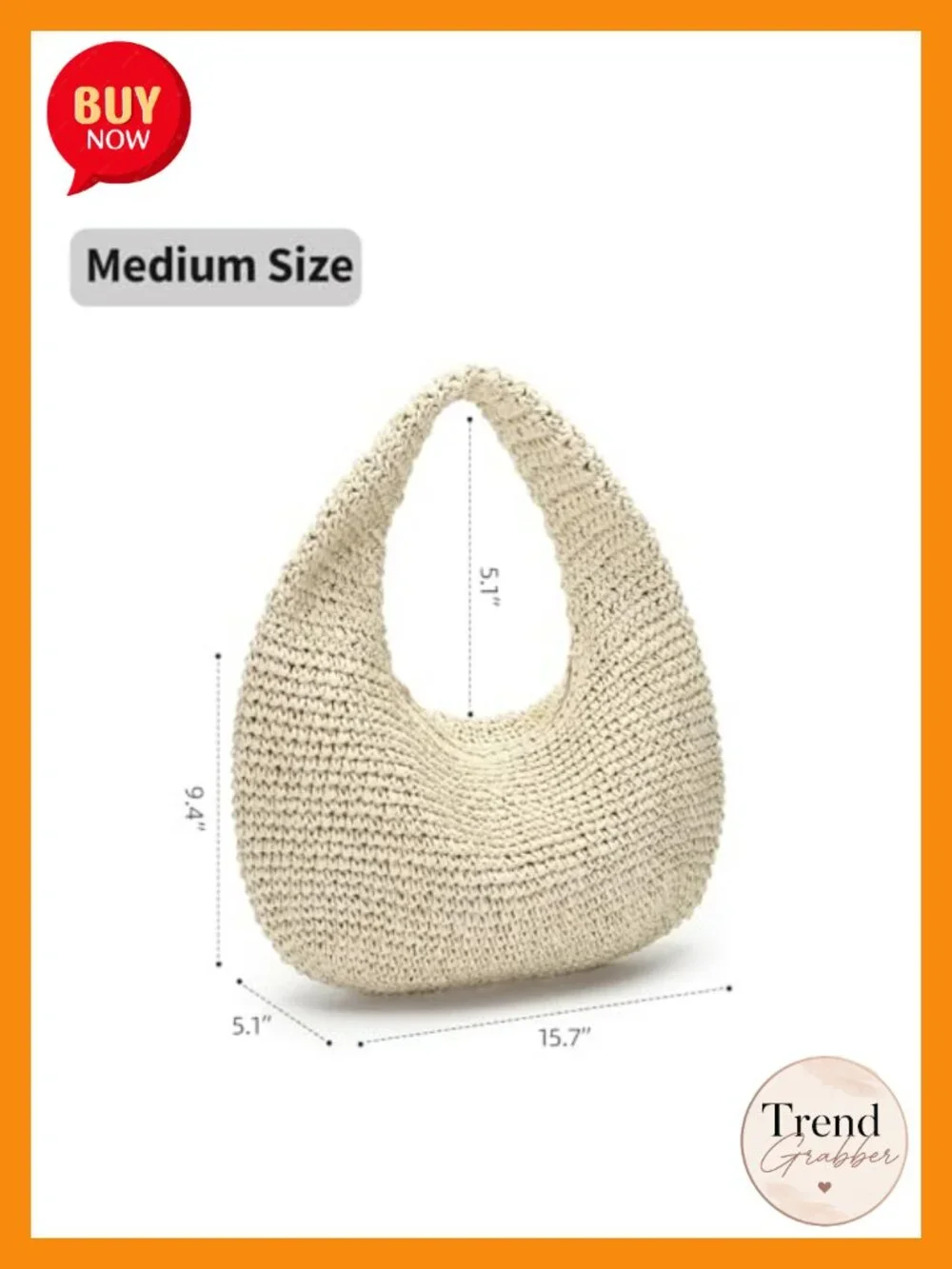 Handwoven Straw Hobo Bag with Top Zip Closure